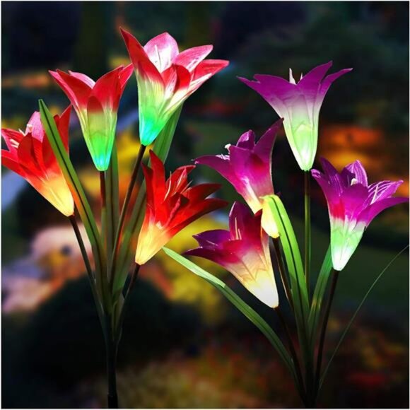 Solar Lights Outdoor - Upgraded Garden Light, Multi-Color Changing Lily - Picture 1 of 7